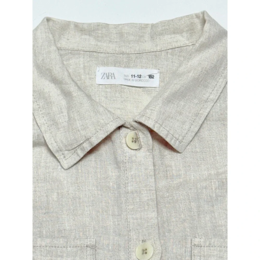 Zara Women's Tan Beige Jumpsuit Size 11-12 152‎ cm Long Sleeve Button Up Linen